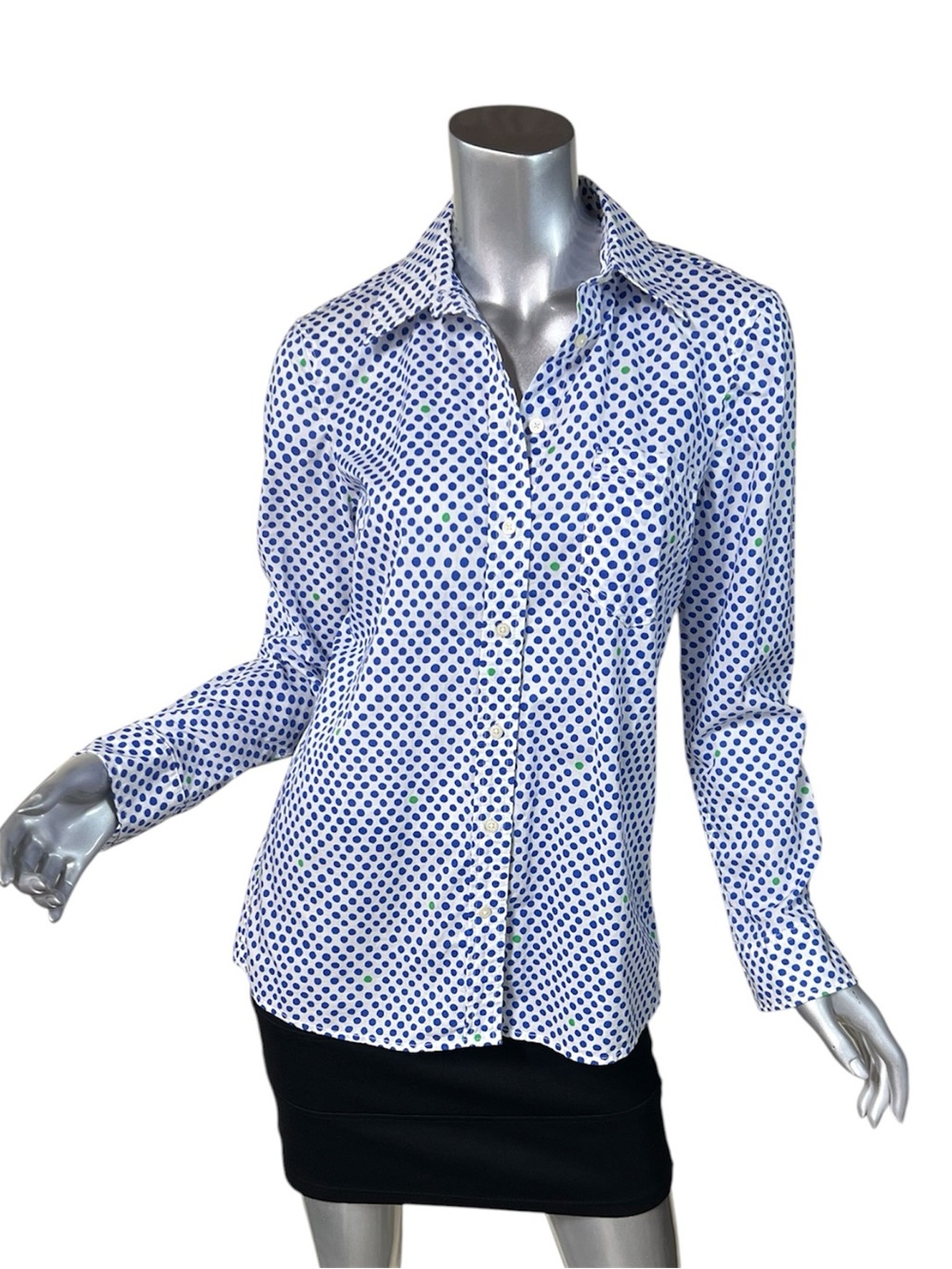 Gap The Fitted Boyfriend Button Front White Blue Green Polka Dot Cotton Shirt S